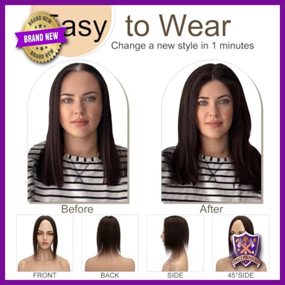 Human Hair Topper 6 Inch Silk Base Clip In Hairpiece Adds Volume No Bangs
